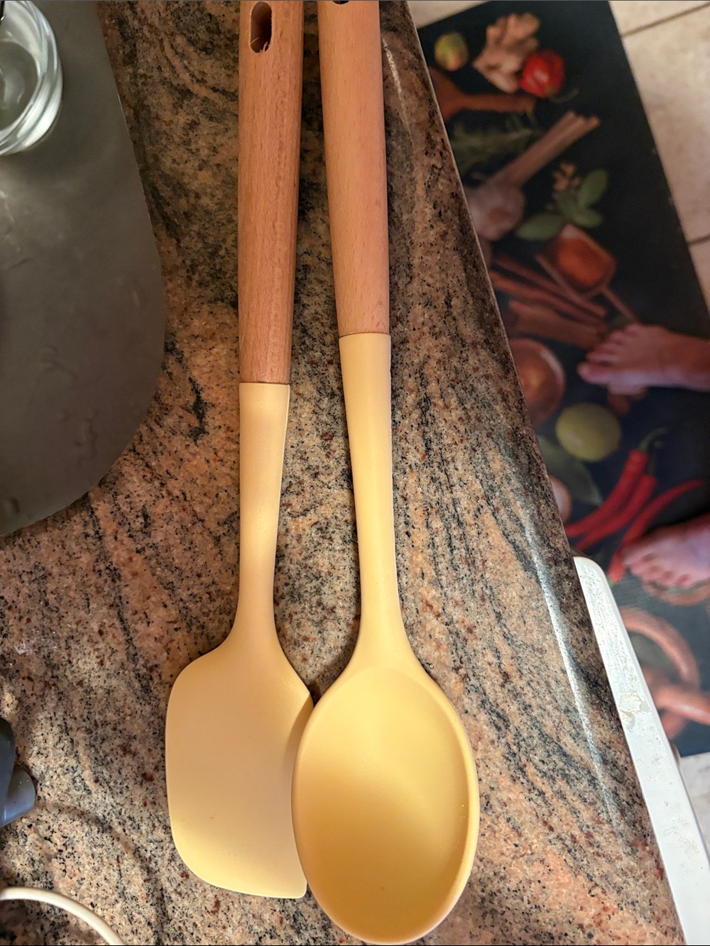 Yellow Silicone Wooden-Handle Spoon & Spatula Set